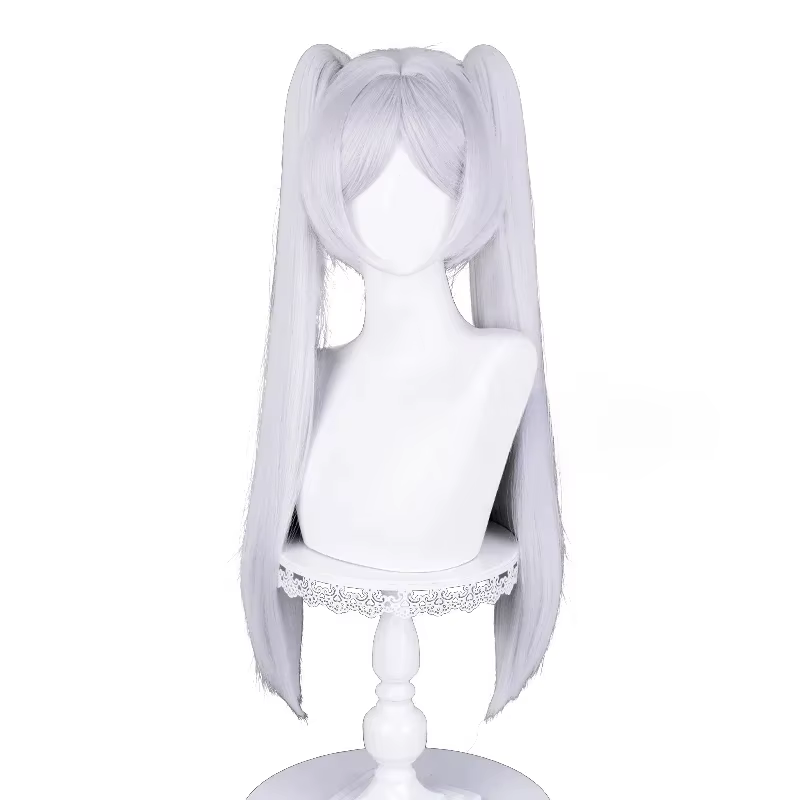 Anime Frieren Cosplay perruque argent blanc deux queues de cheval résistant à la chaleur perruques de cheveux synthétiques