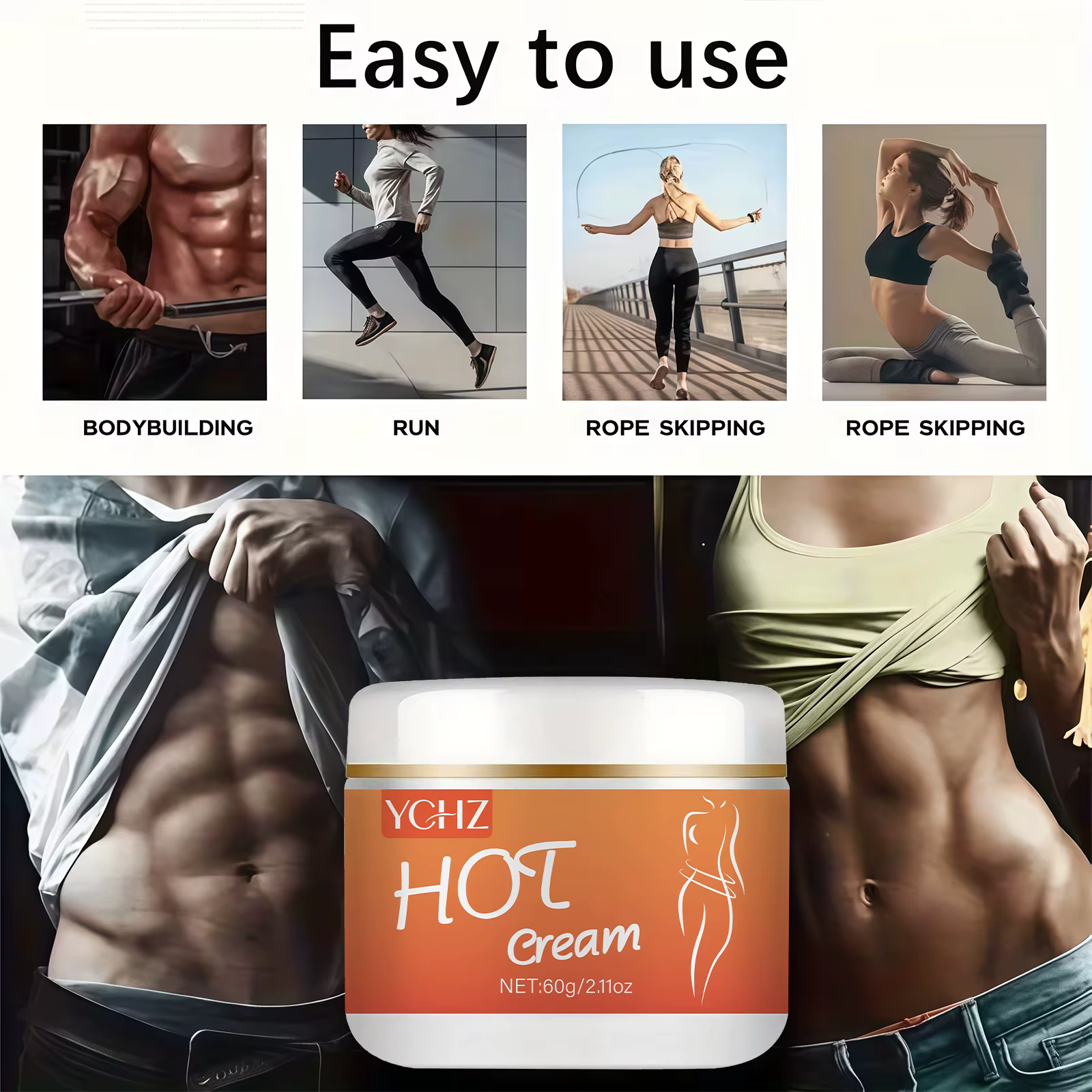 Crème raffermissante pour le corps 60G/2.11Oz, resserre l'abdomen, la taille, les bras, les jambes et autres zones du corps. La texture est légère et facile à appliquer, non grasse, convient à tous le