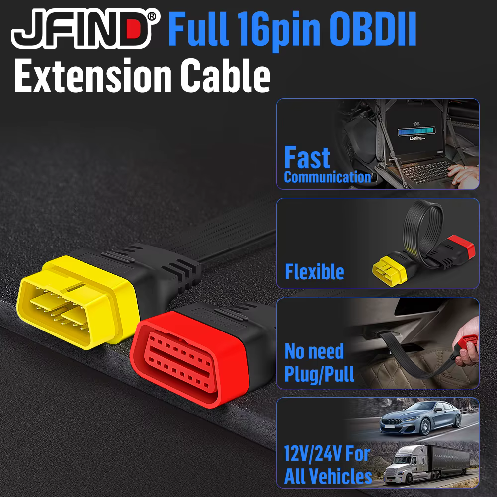 Connecteur d'extension OBD 2 OBD II JFIND JF36 16 broches mâle vers 16 broches femelle pour diagnostic automobile, câble d'extension pour outil de diagnostic auto ELM327
