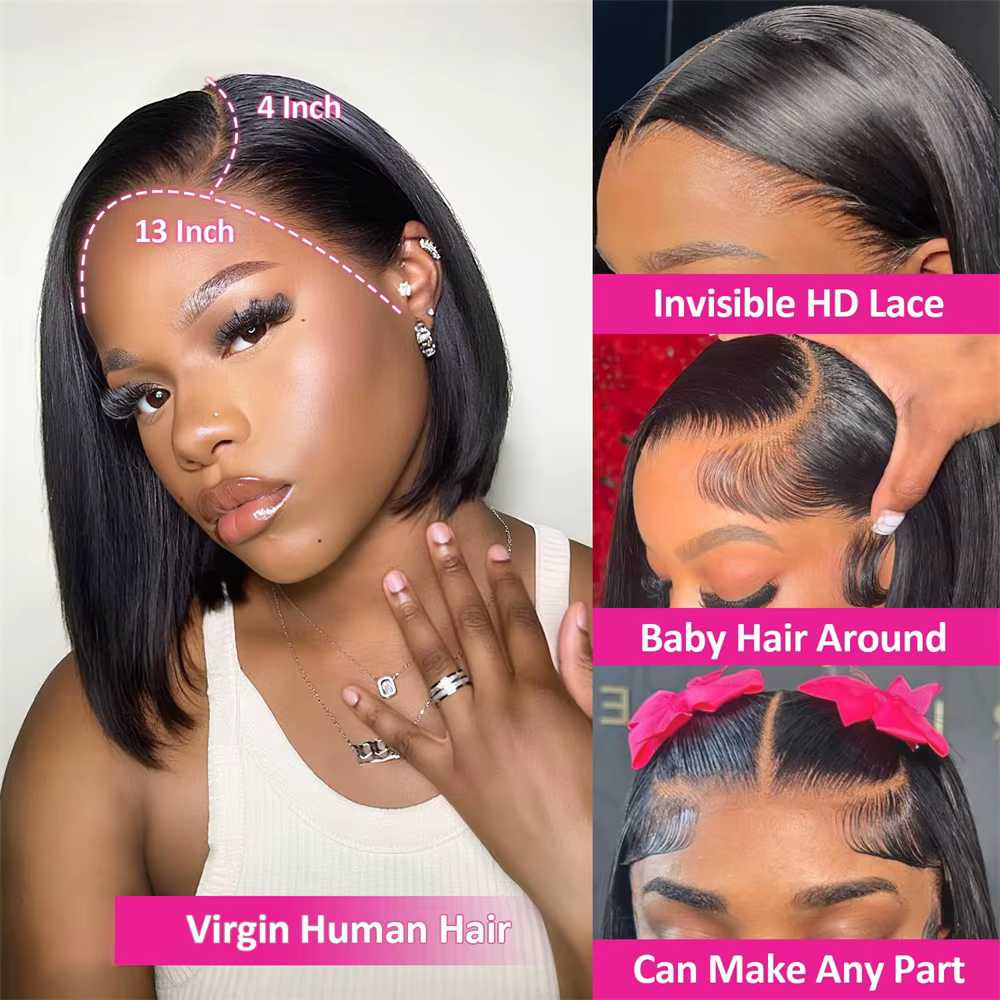 Bob perruque cheveux humains 13x4 Hd dentelle avant perruques