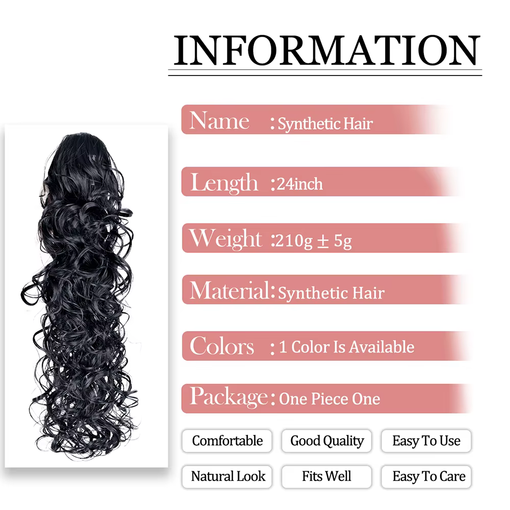 Extensions de cheveux bouclés ondulés queue de cheval longue pince à griffe synthétique