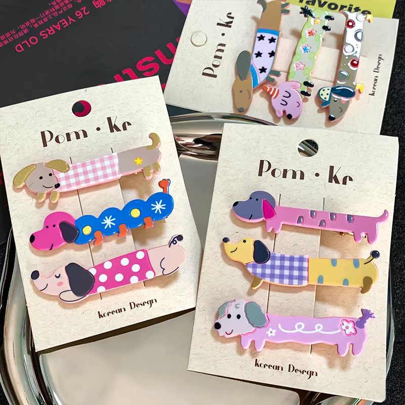 Pinces à cheveux colorées en forme de chien pour filles