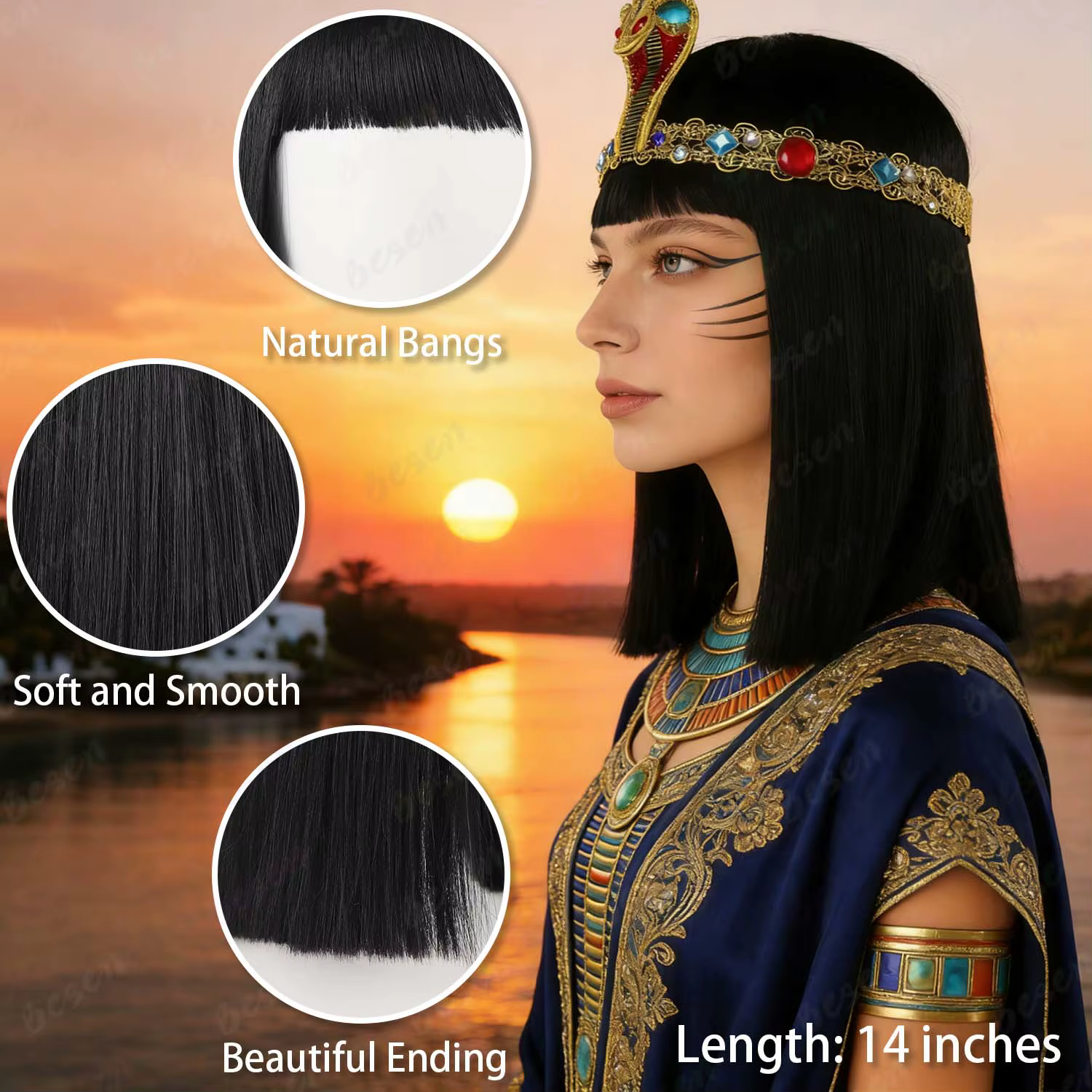 Perruque courte et droite synthétique pour femme