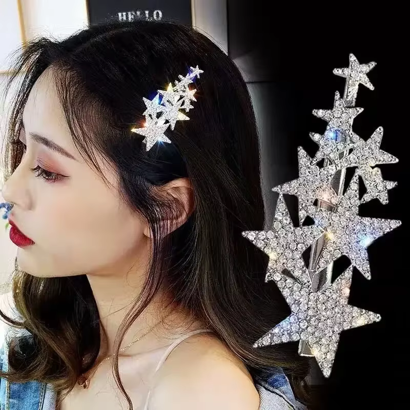 Pinces à cheveux en strass pentagramme pour femmes