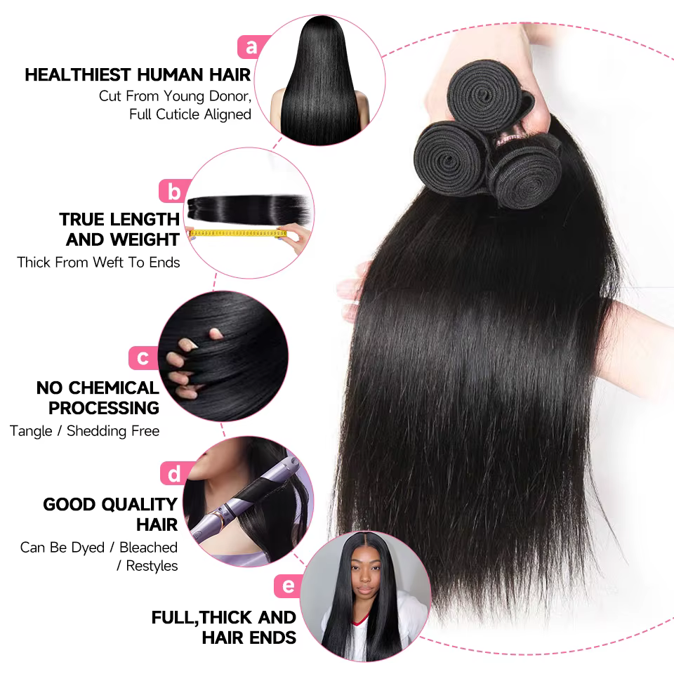 Mèches malaisiennes 3/4 naturelles Remy-ALI GRACE Hair