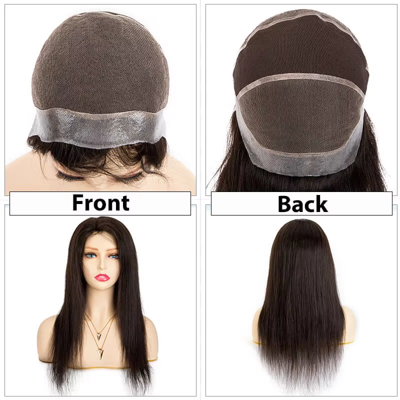 Perruques de cheveux humains Pu autour de la dentelle respirante nouée dans le centre pour femmes perruque
