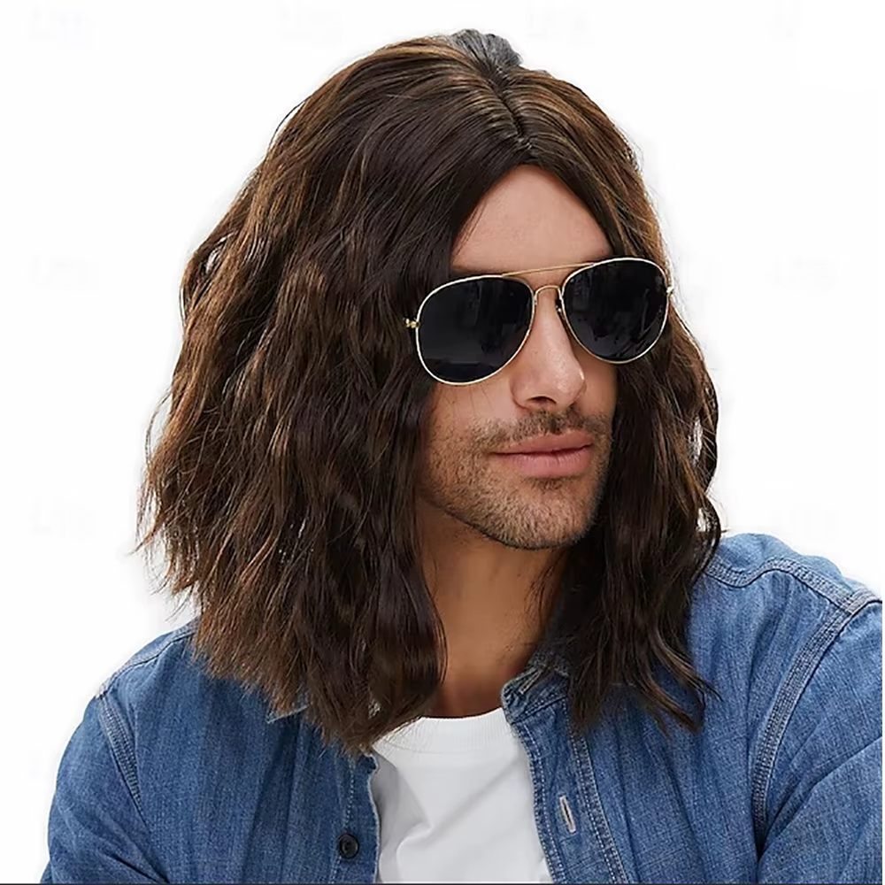 Perruque synthétique longue ondulée pour hommes