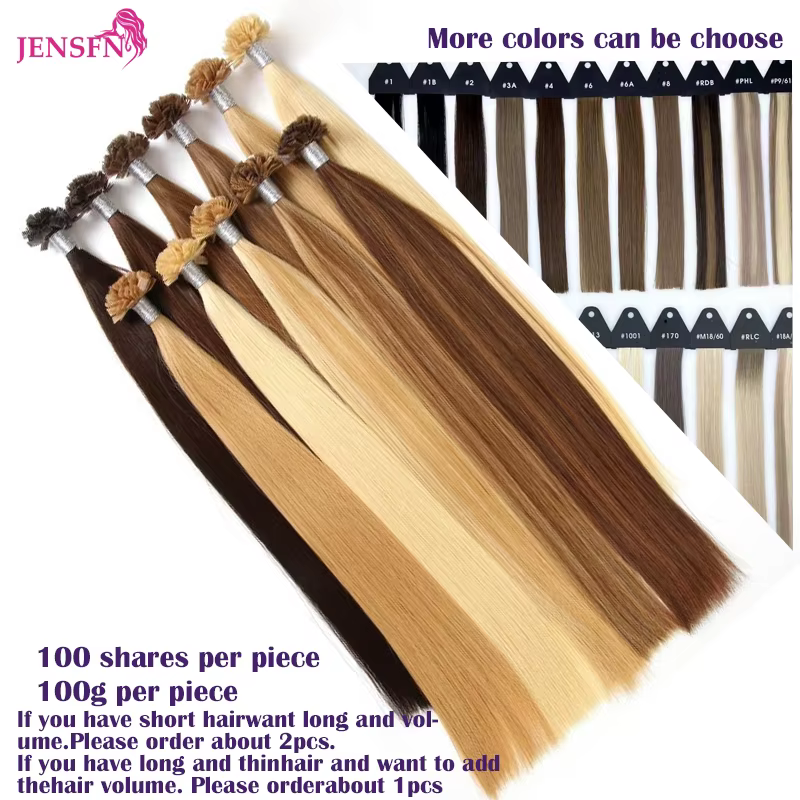 Extensions de cheveux humains à pointe plate JENSFN