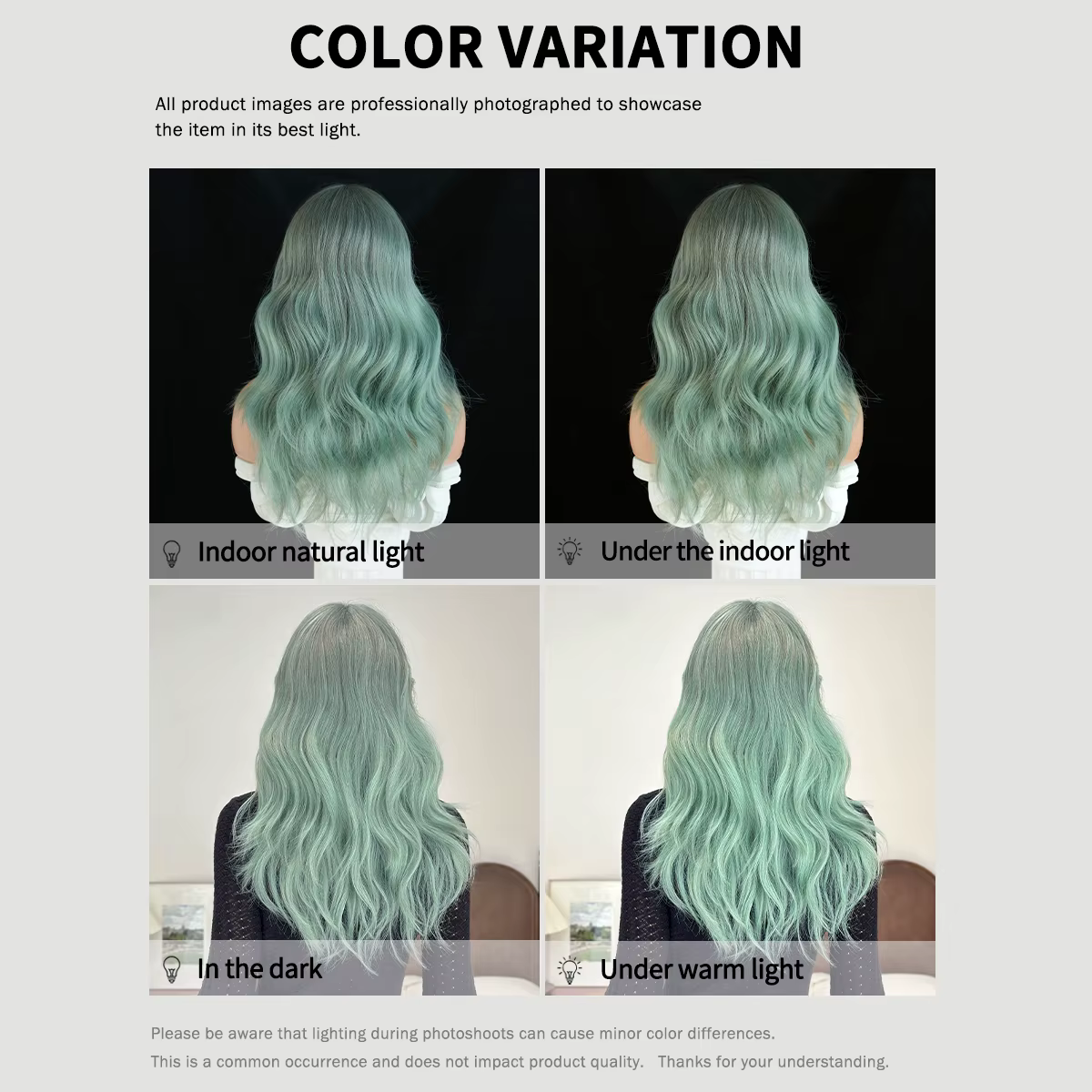 Perruque synthétique verte ondulée mi-longue pour femme