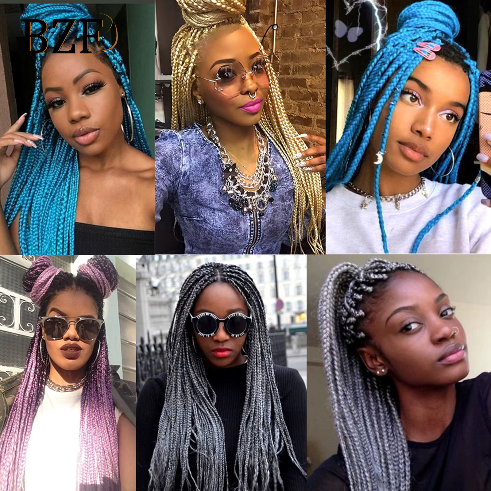 Extensions de Tresses Synthétiques Grises au Crochet pour Femme