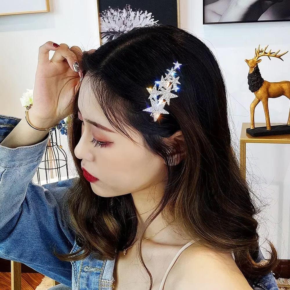 Pinces à cheveux en strass pentagramme pour femmes