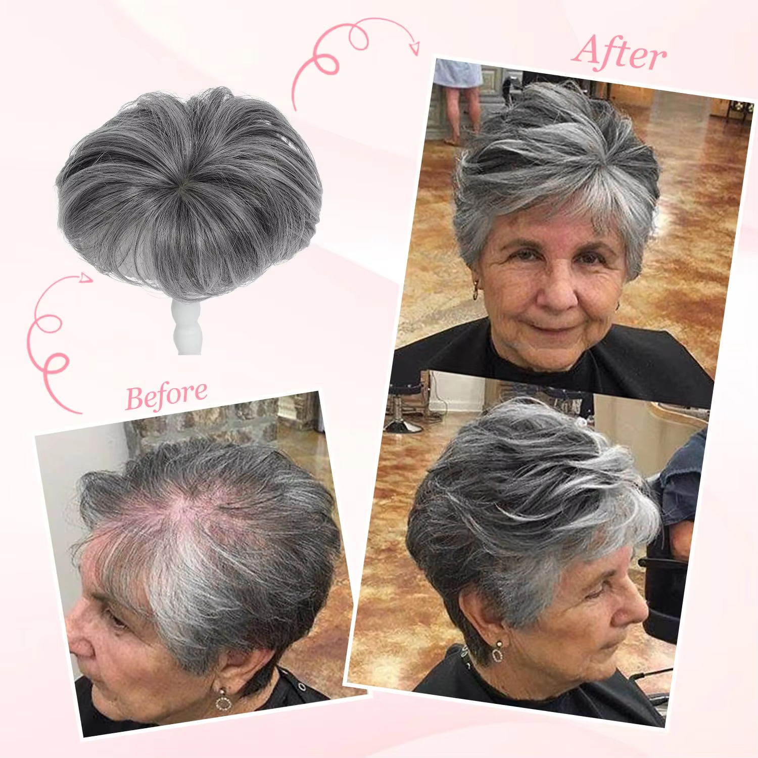 Extensions de cheveux synthétiques ondulés et volumineux gris coupe Pixie pour femmes