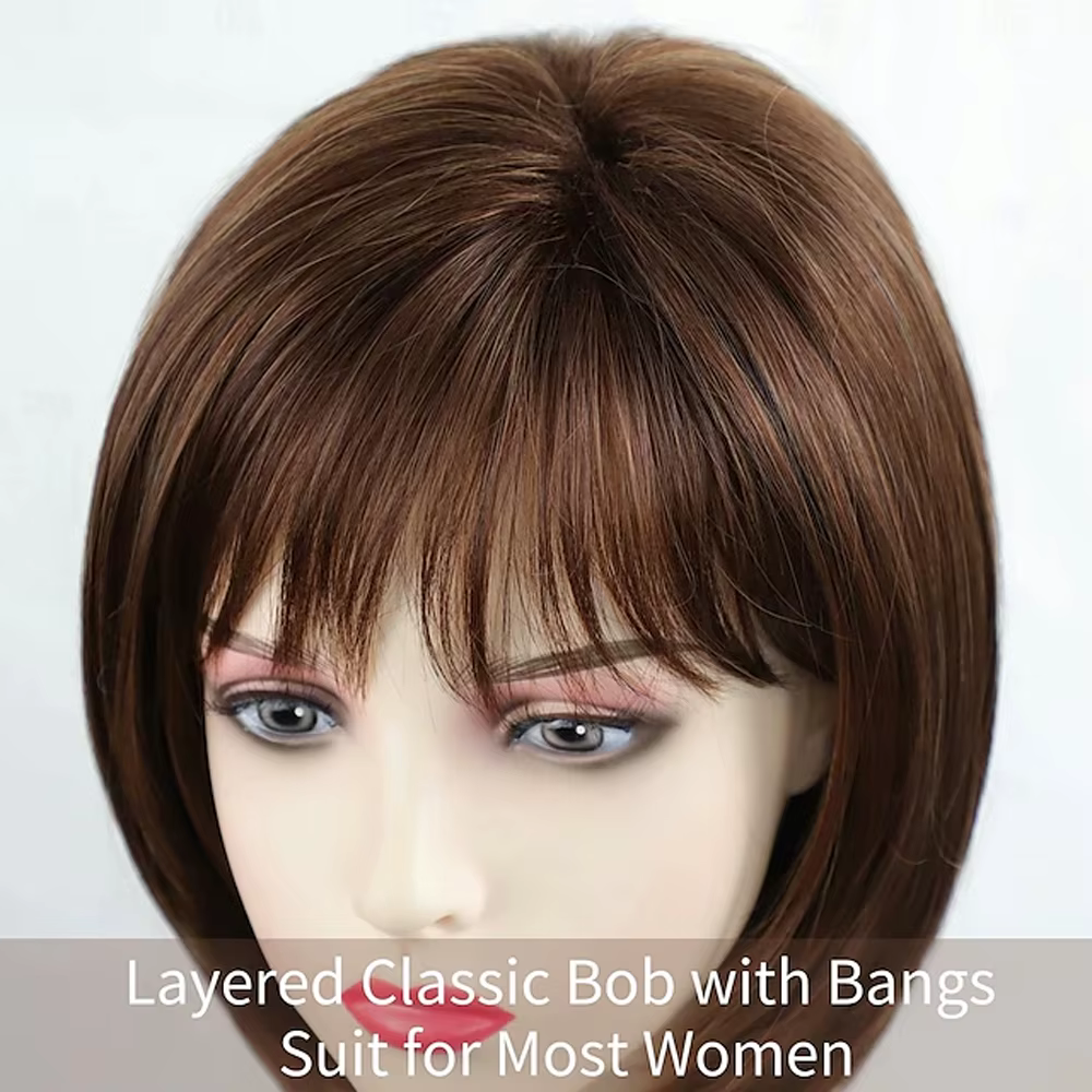 HAIRJOY – perruque Bob synthétique courte brune avec frange pour femmes