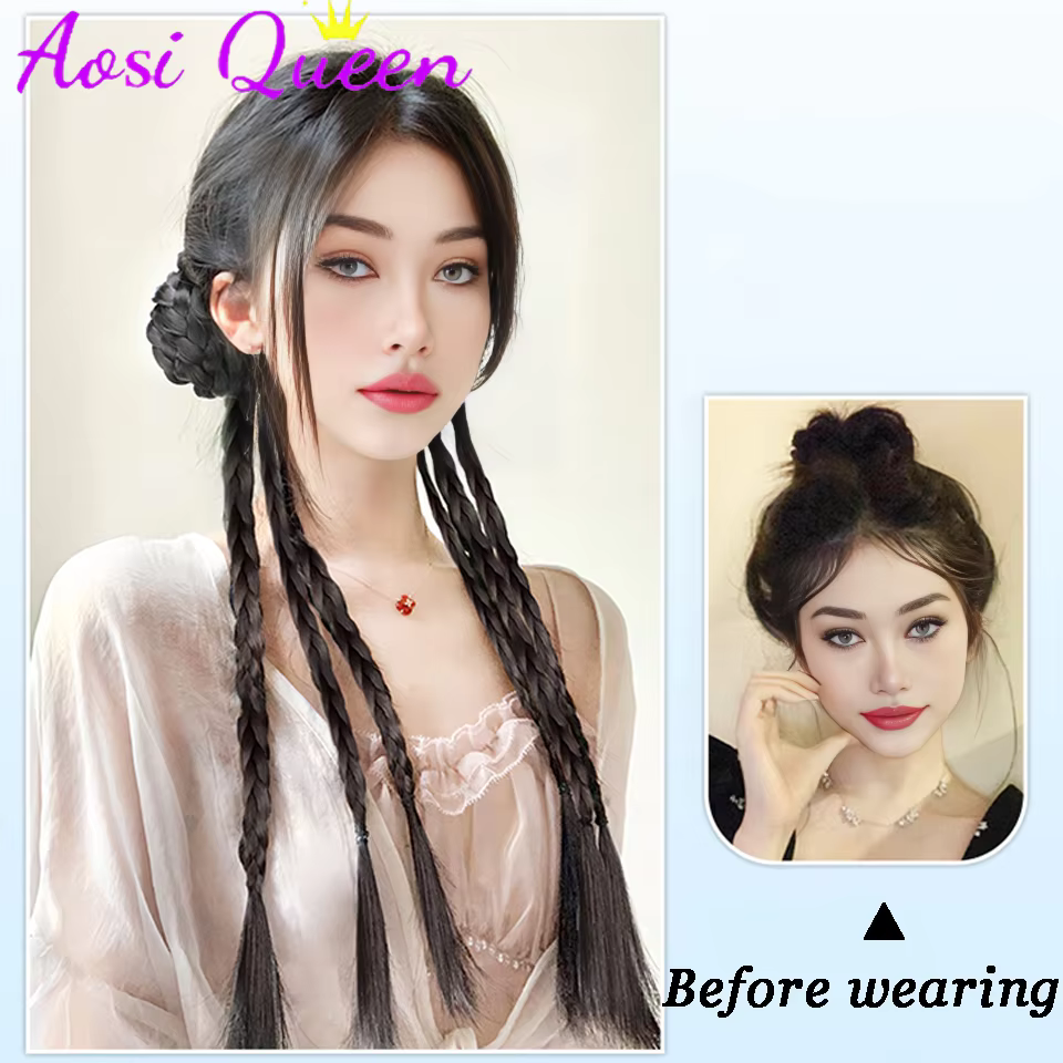 AOSI perruque synthétique tresse nouveau chinois Double queue de cheval torsion boxe