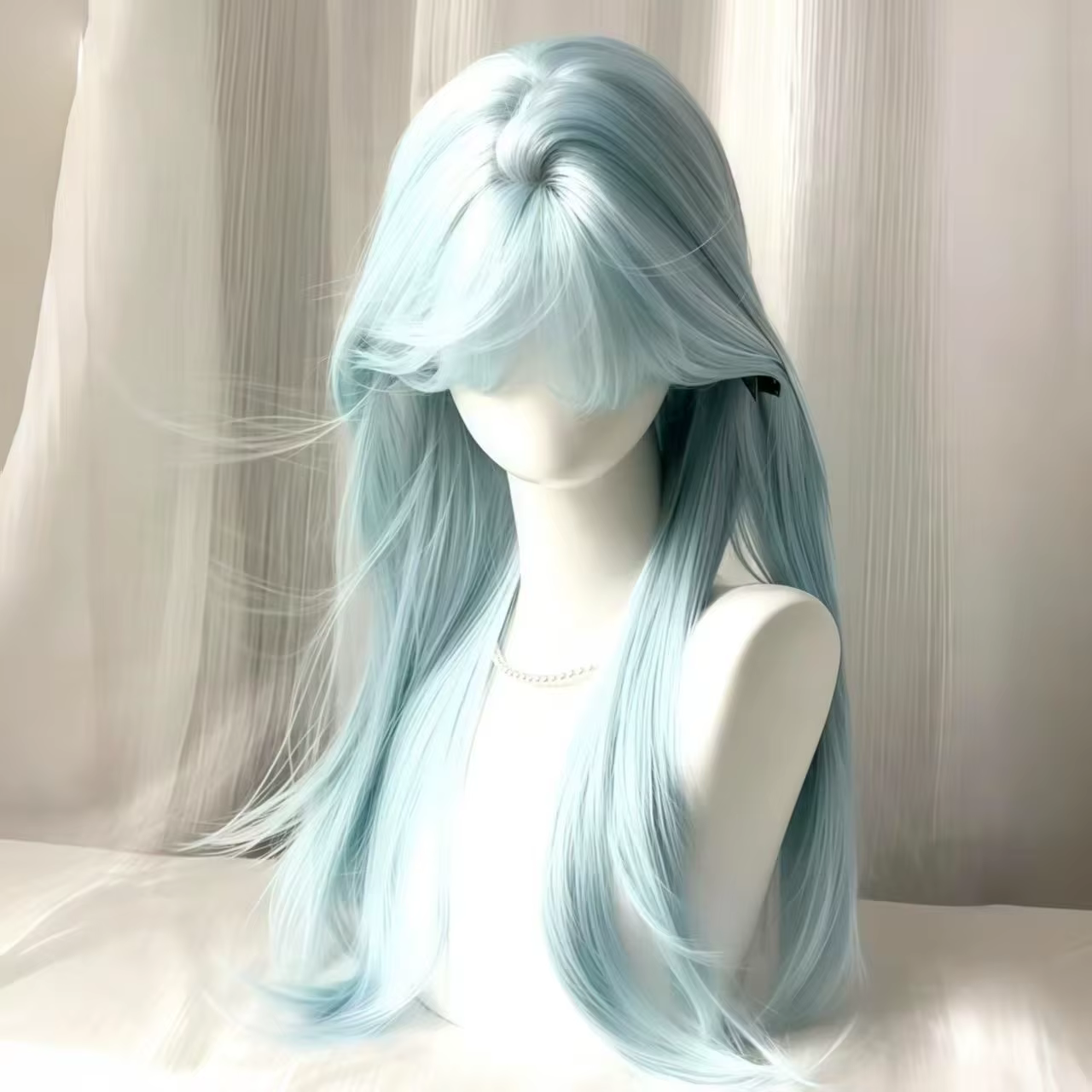 Ange glace bleu perruque femme quotidien Lolita longue droite JK réalité tête portant perruque pleine tête coiffure bébé bleu perruque