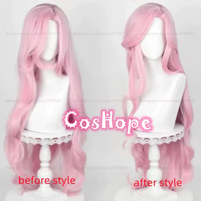 Fluttershy Cosplay perruque unisexe 100 cm longue vague bouclée cheveux rose
