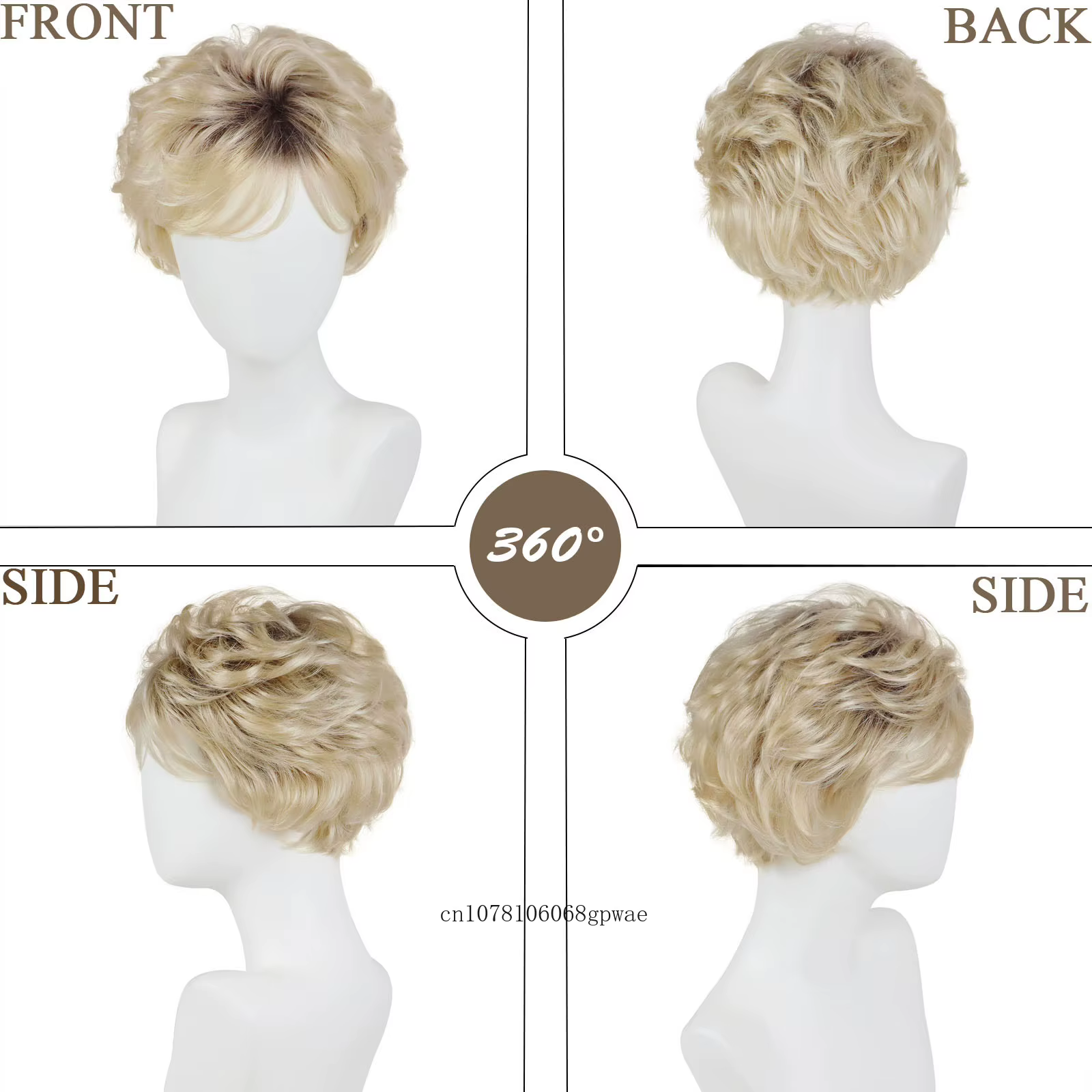 Perruque synthétique coupe lutin Blonde ombrée pour femmes âgées
