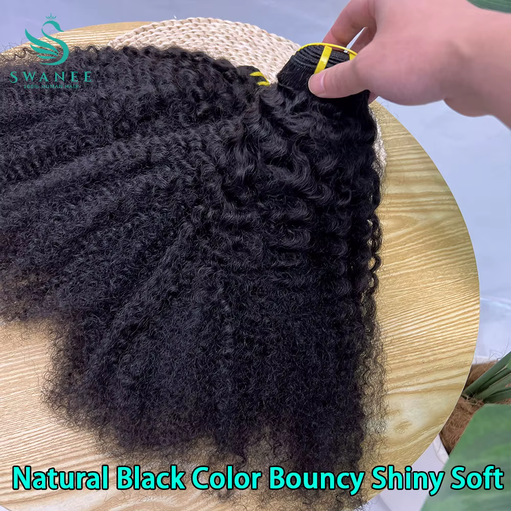 Extensions de cheveux humains vierges bruts 4C Afro Kinky Curly à double trame, lots de tissage pour femmes noires africaines, noir naturel
