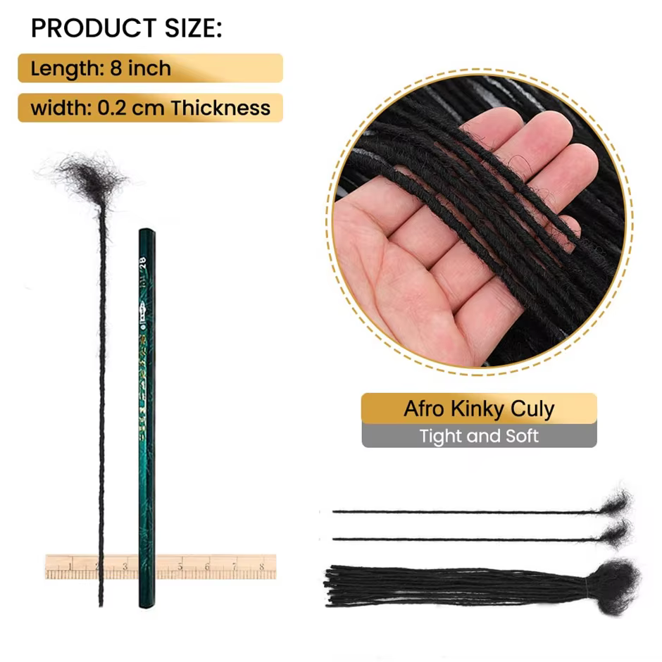 Extensions de cheveux 100% naturels Dreadlock Microlocs 0.2cm