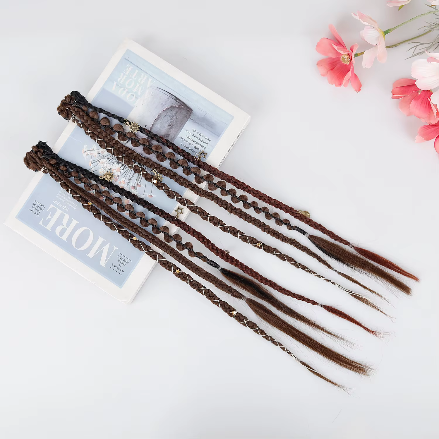 Extensions de cheveux tressées synthétiques style bohème ombré bordeaux avec mèches viking bohèmes pour femmes
