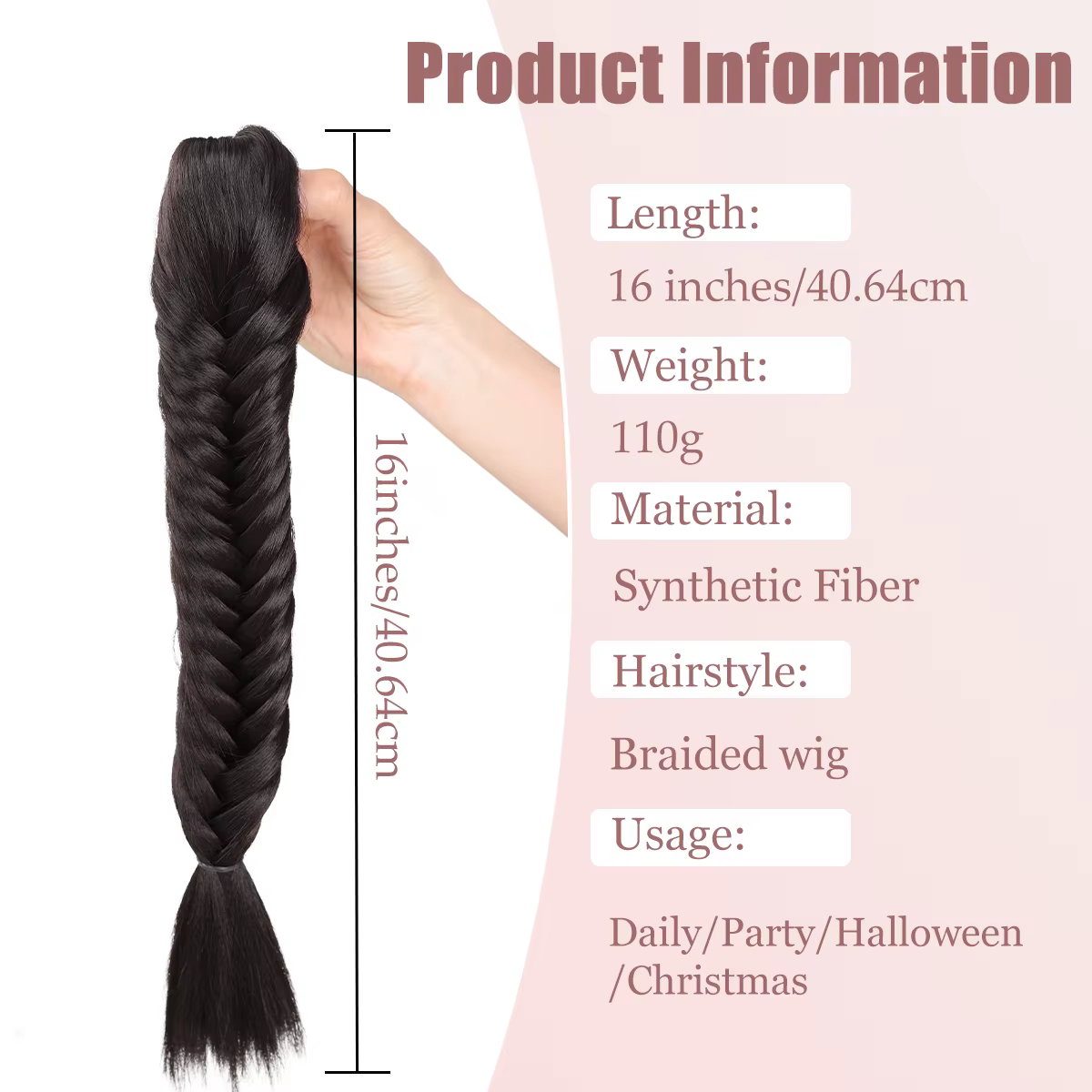 Extensions de cheveux tressées de 16 pouces