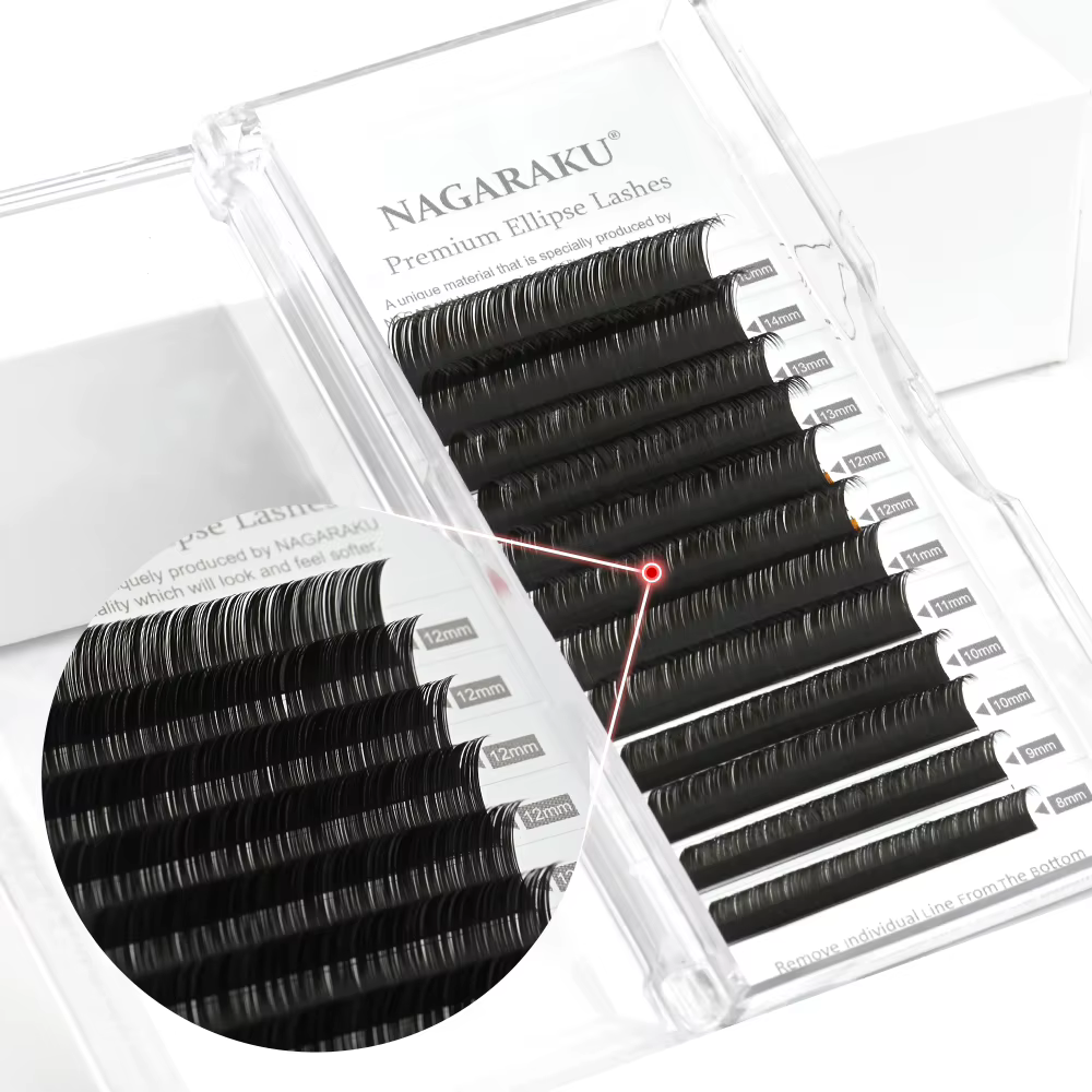 NAGARAKU gris charbon Ellipse Extension de cils 10 plateaux Lot 12 lignes Super doux naturel Premium