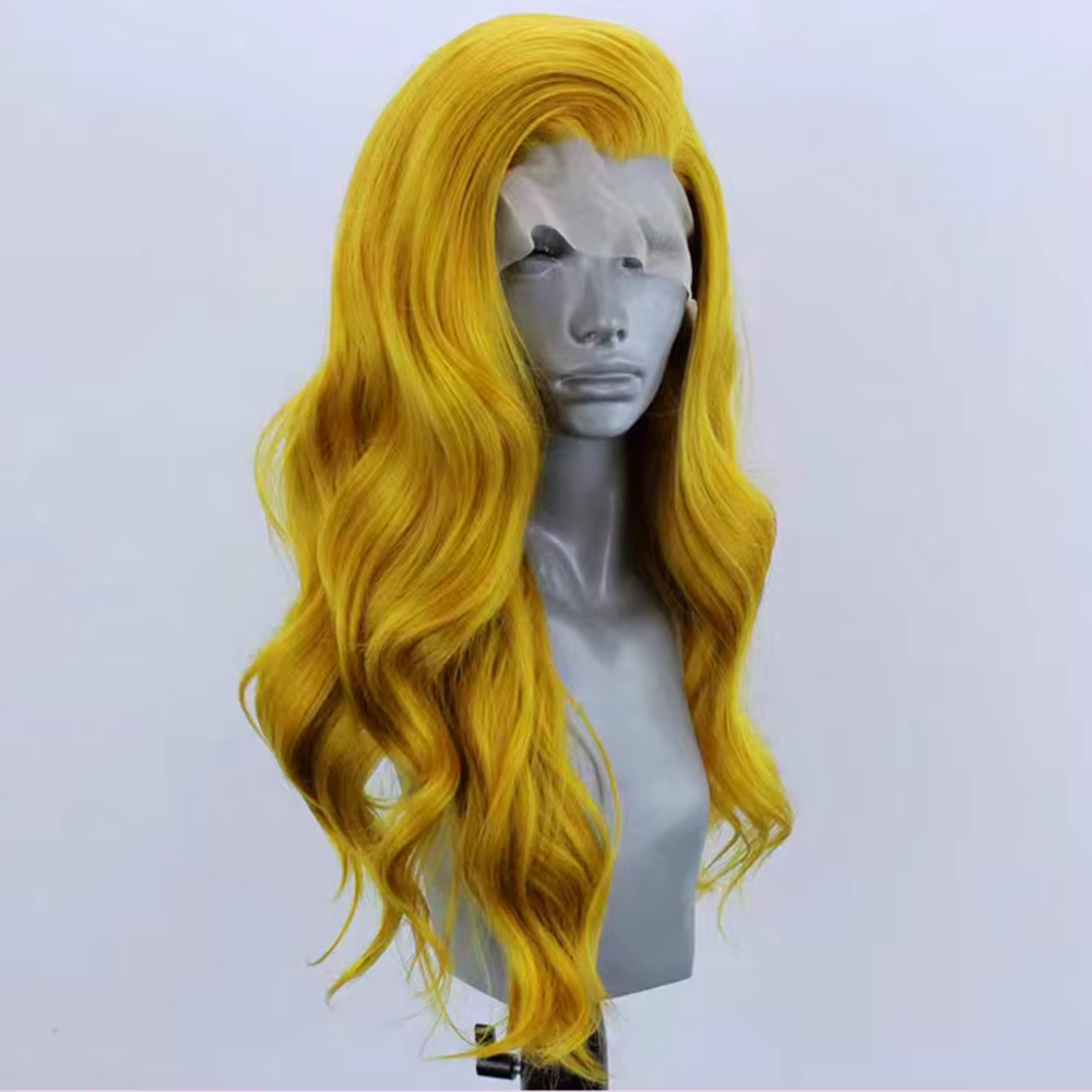 Perruque synthétique ondulée jaune Aadt