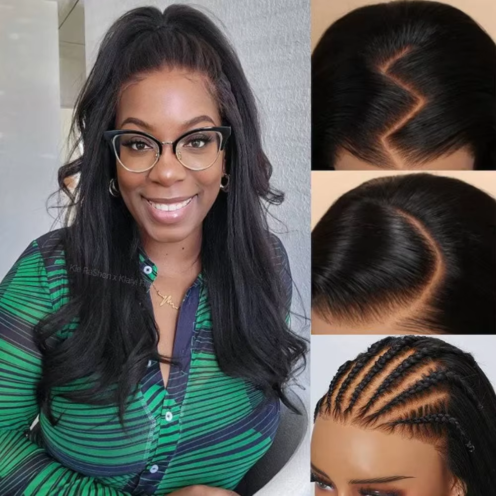Perruque sans colle Klaiyi Hair 7x5 Bye Bye Knots, cheveux humains Yaki lisses, pré-épilée, nœuds pré-décolorés