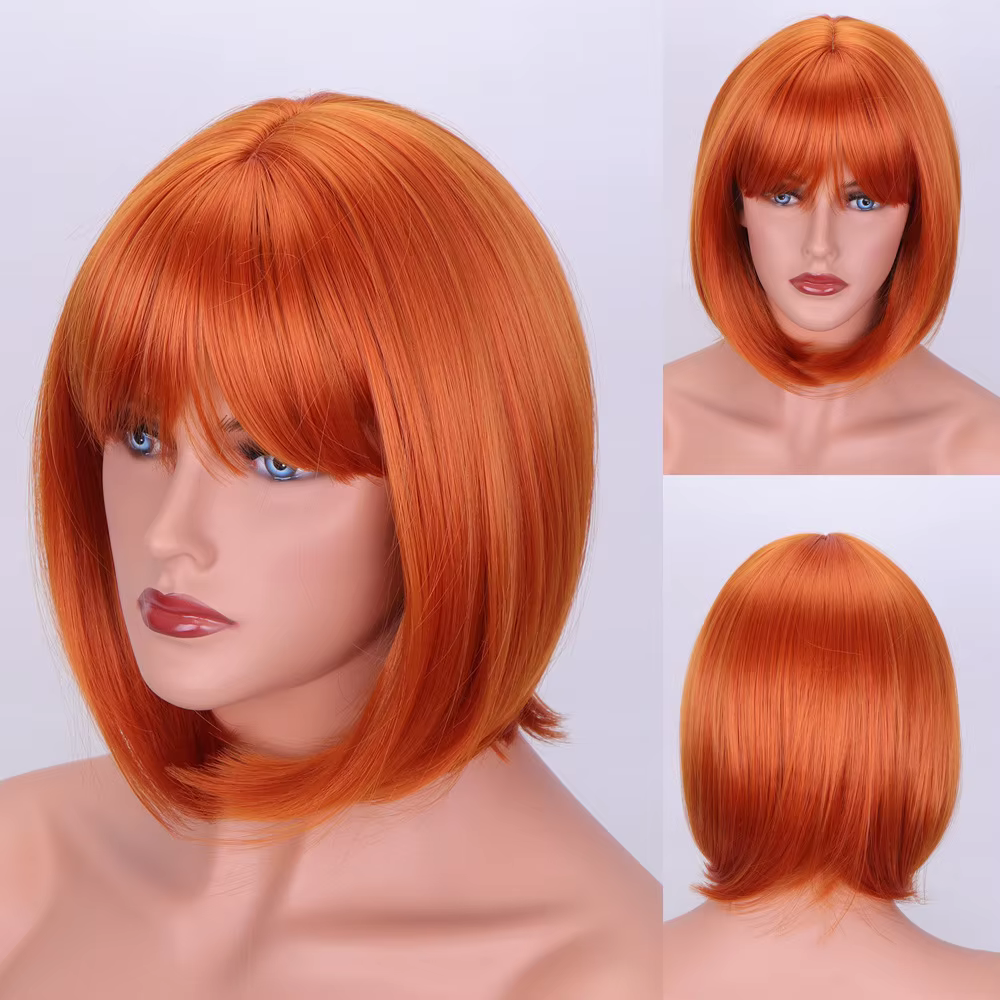 Perruque de cosplay synthétique courte et droite pour femme