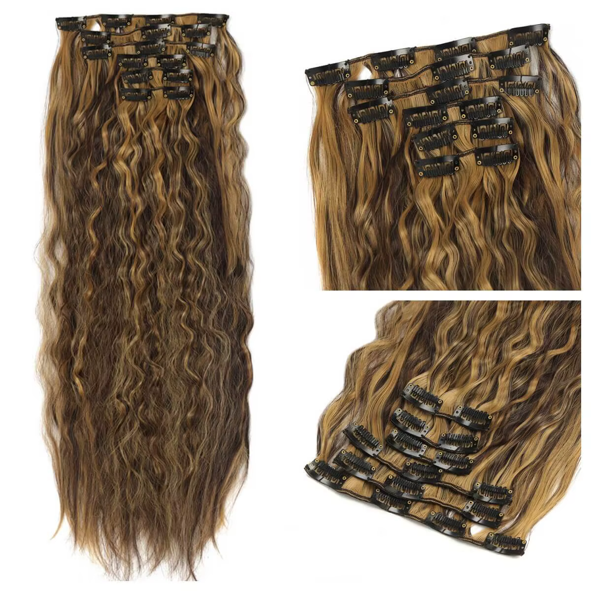 Extensions de cheveux synthétiques bouclés à clipser pour femmes et filles