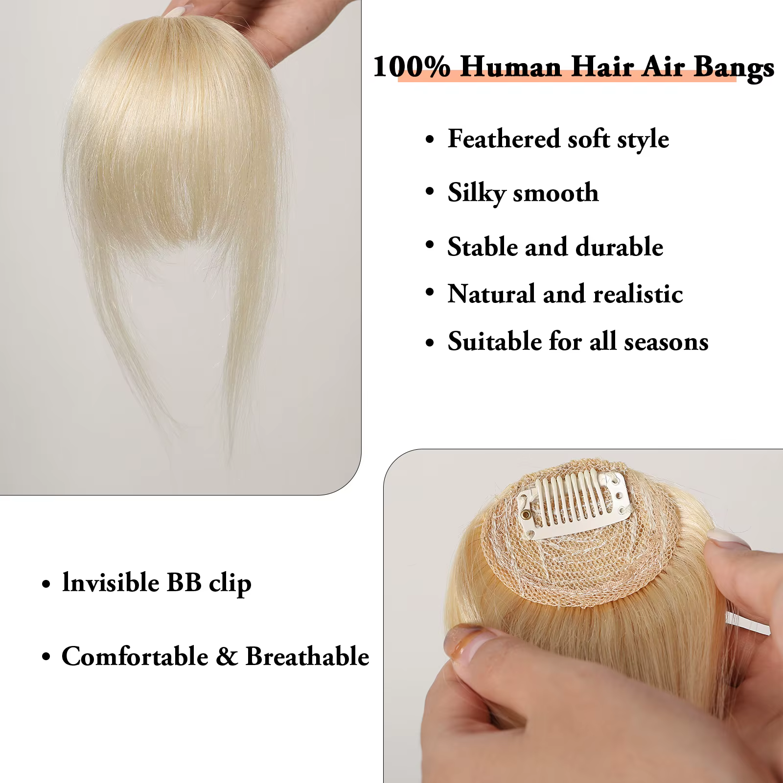 Frange à clipser blonde platine pour femme