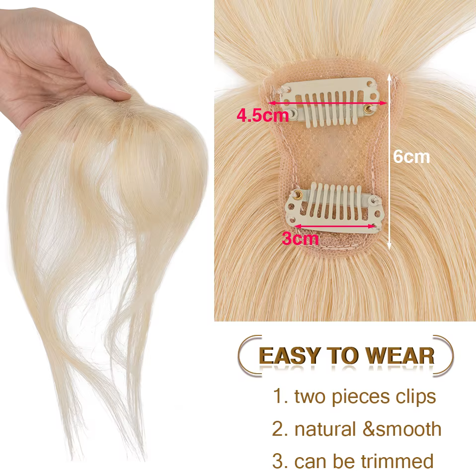 Clips en frange vrais cheveux humains 3D 360 ° Cover Air Bangs – postiches légères pour femmes