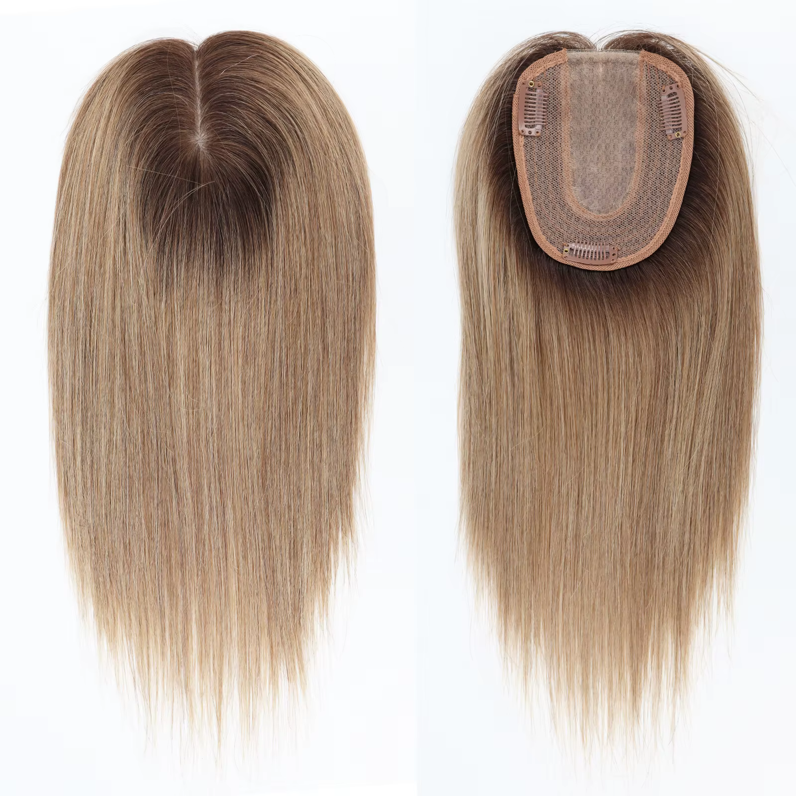Topper de Base en soie blonde ombrée avec clips en Extensions de cheveux humains européens bicolores de 14 pouces pour