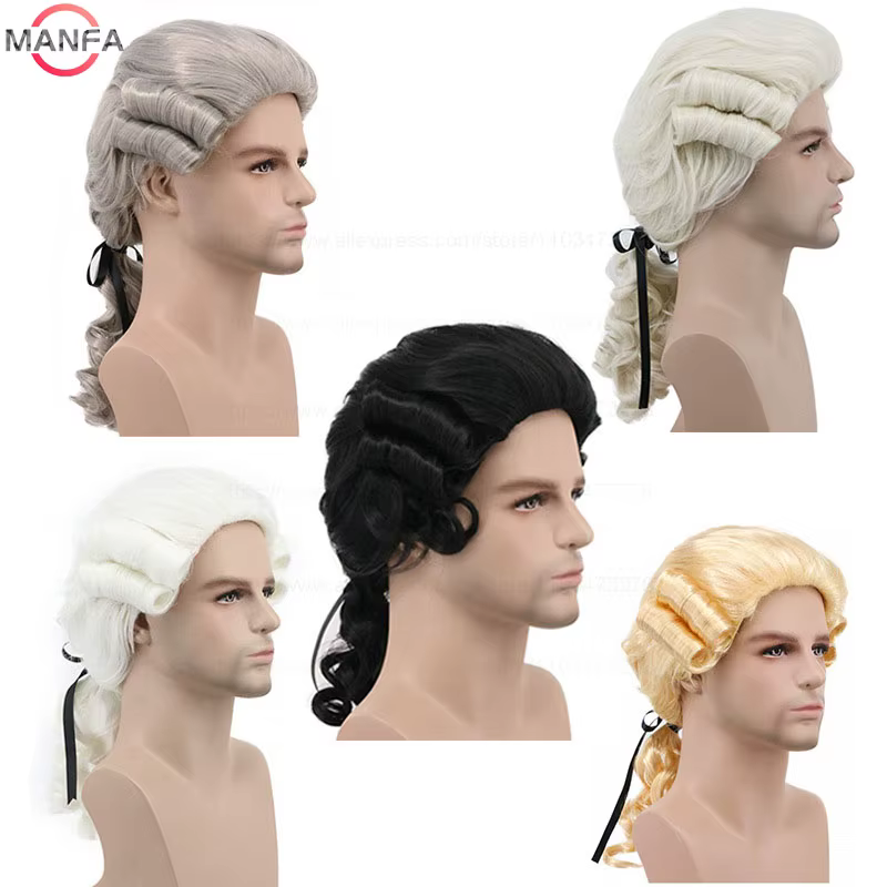 Perruque de Cosplay synthétique bouclée pour avocat