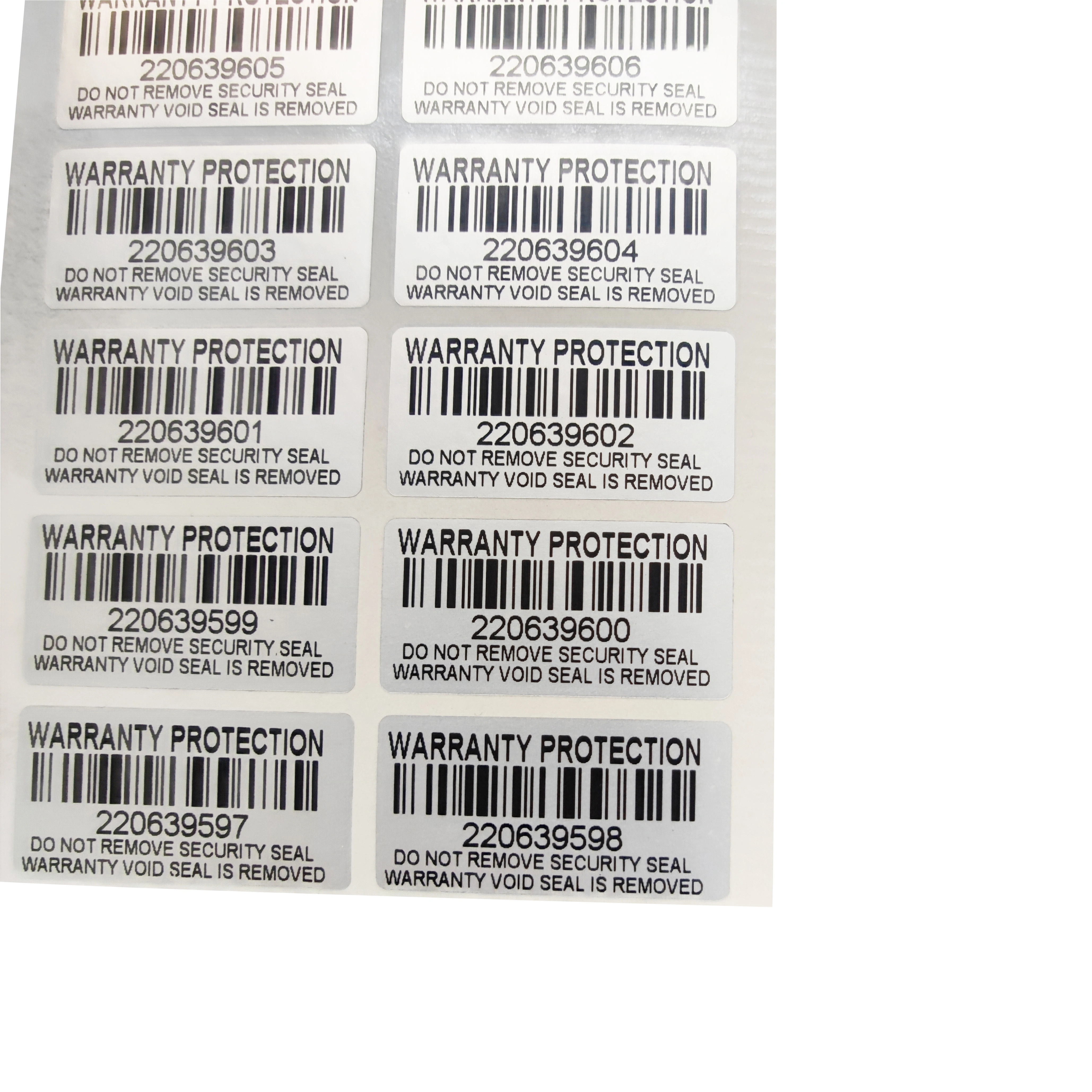 Autocollant de Protection de garantie en argent (30mm x 15mm), 100 pièces, sceau de sécurité, Anti-intrusion, garantie invalide, étiquette autocollante avec numéro de série
