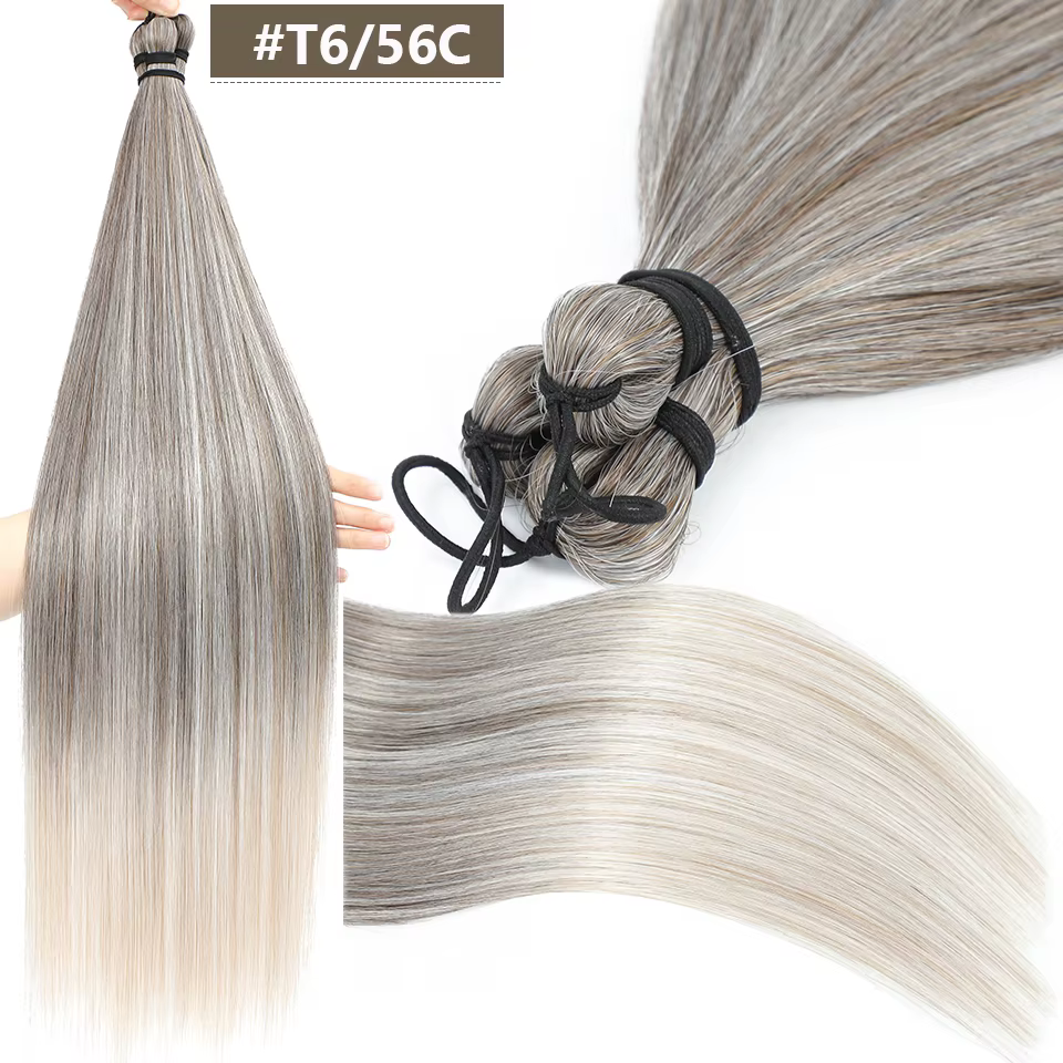 Magicae Crochet tressage Ombre blond 27/613 synthétique soyeux Extensions de cheveux raides 28 pouces 300 grammes 3 pièces/lot résistant à la chaleur