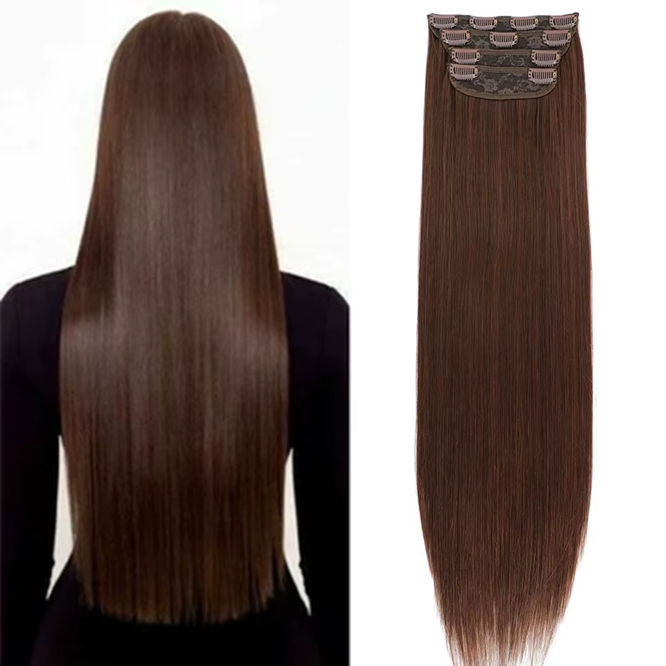 Extensions à clipser lisses ombrées brunes 26 pouces 200 grammes 12 #