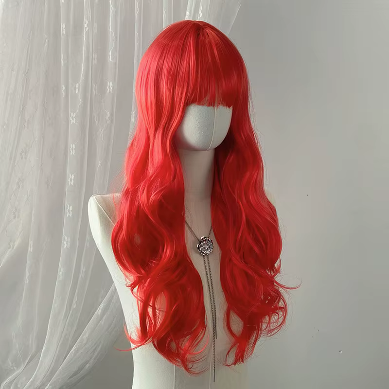 Perruque synthétique rouge de 26 pouces avec grandes vagues pour cosplay d'Halloween, costume quotidien, perruque de vacances, accessoire capillaire haute température