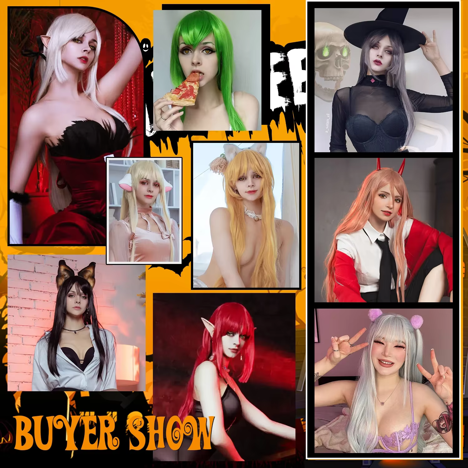 Perruque de Cosplay synthétique longue et lisse de 100CM avec frange