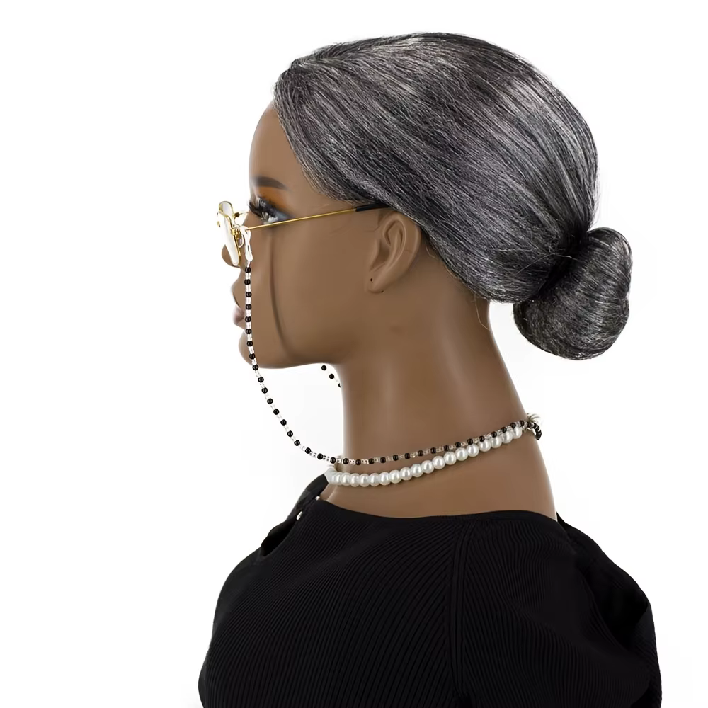 Perruque synthétique grise pour femme âgée