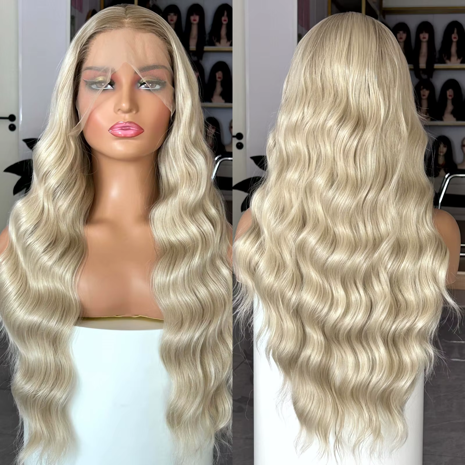 Perruque longue blonde brune ombrée pour femme