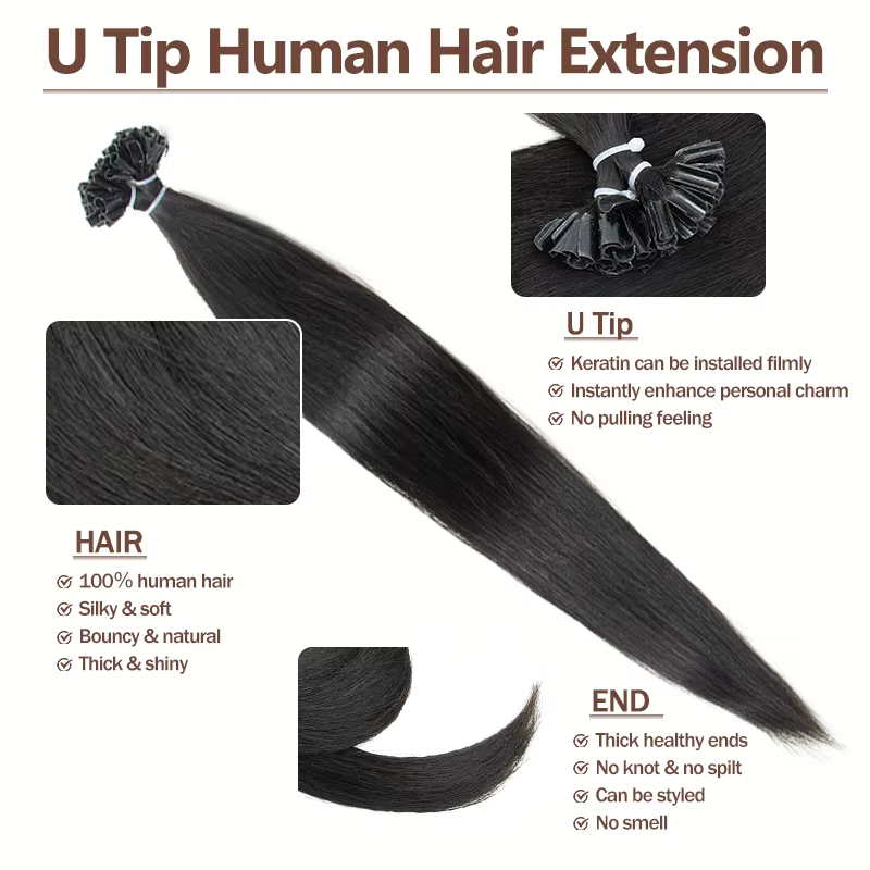 Extensions capillaires pré-collées sans couture U Tip Hot Fusion pour femmes