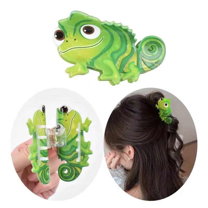 Pince à cheveux mignonne en forme de lézard vert