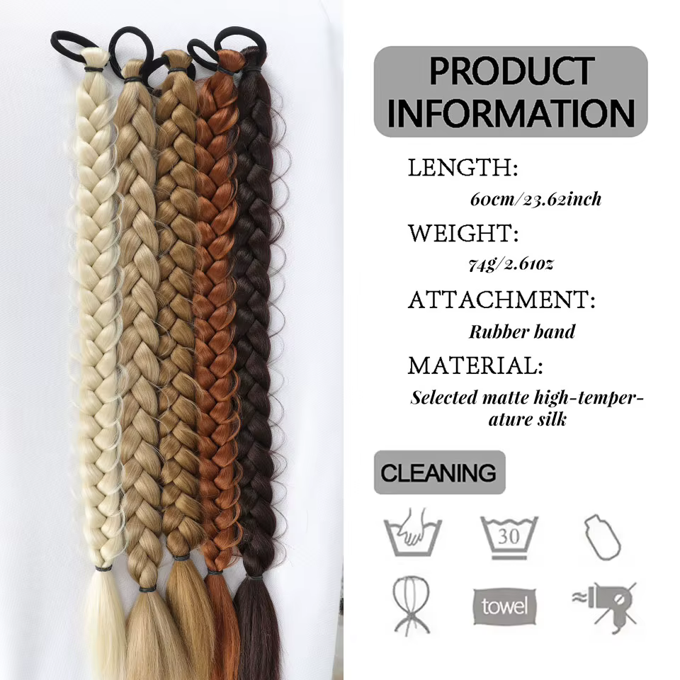 Extension de cheveux queue de cheval tressée synthétique avec élastique