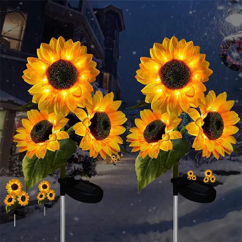 Le tournesol solaire allume les lumières jaunes extérieures de fleur de soleil de LED adaptées à la décoration de jardin de voie de rue de pelouse de cour de tache scénique