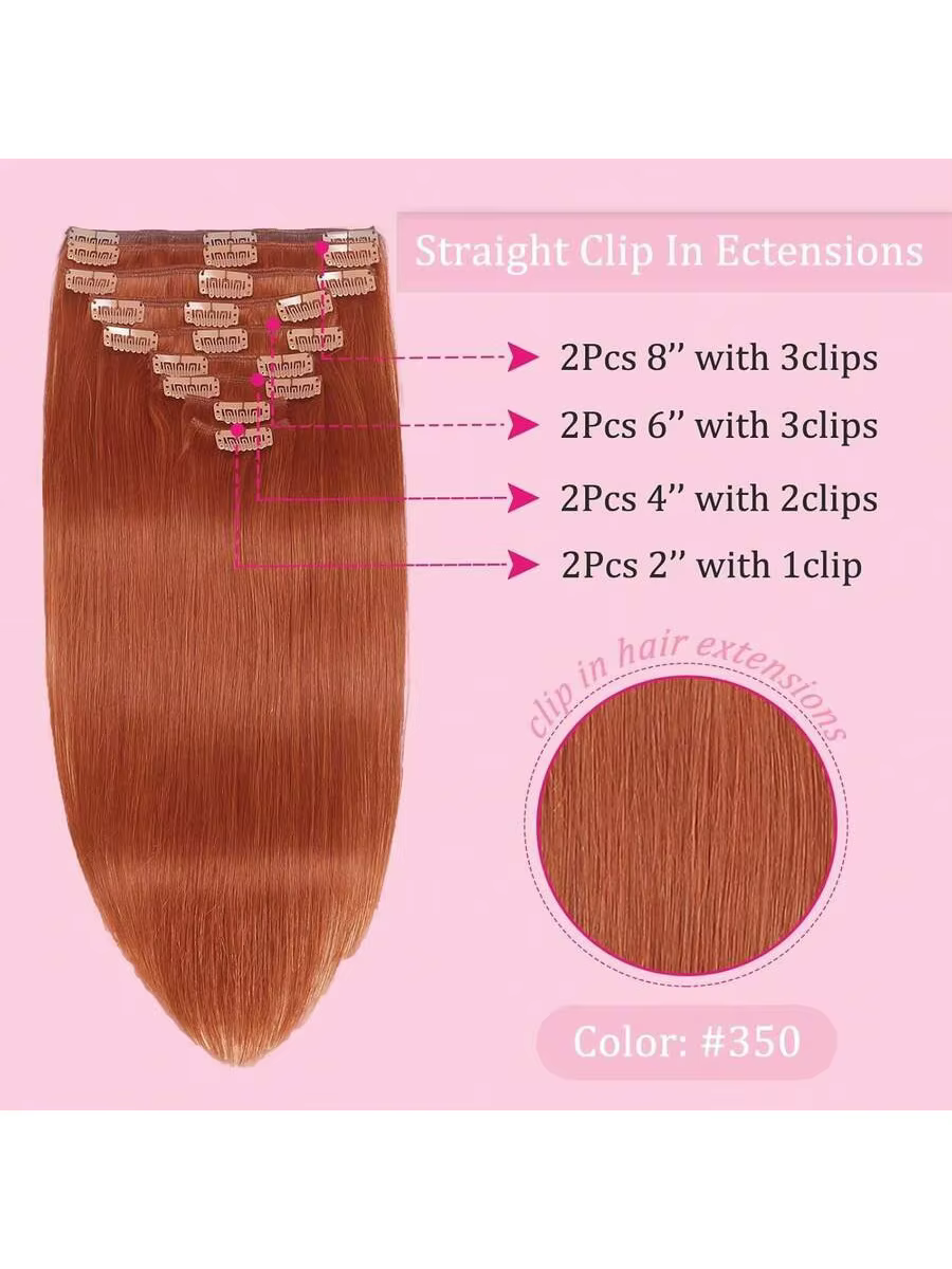 Extensions de cheveux humains vierges couleur gingembre, douces et soyeuses, pleine densité, clips stables, pose rapide, cheveux naturels pour femme