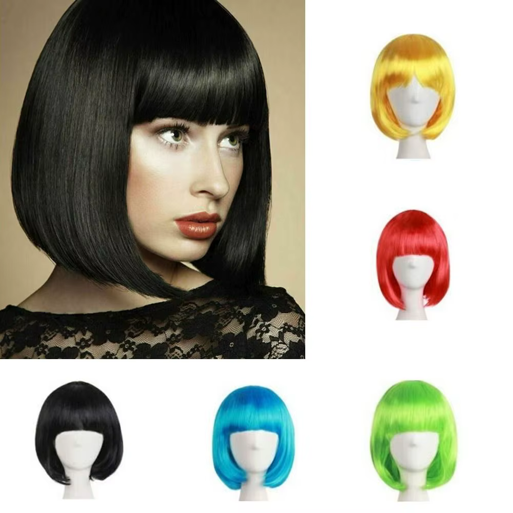 Perruque synthétique courte et lisse pour femmes