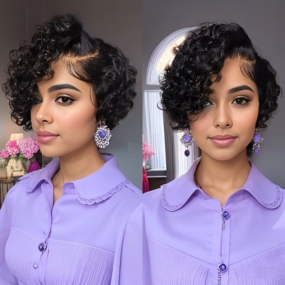 Perruque coupe lutin cheveux humains vague d'eau