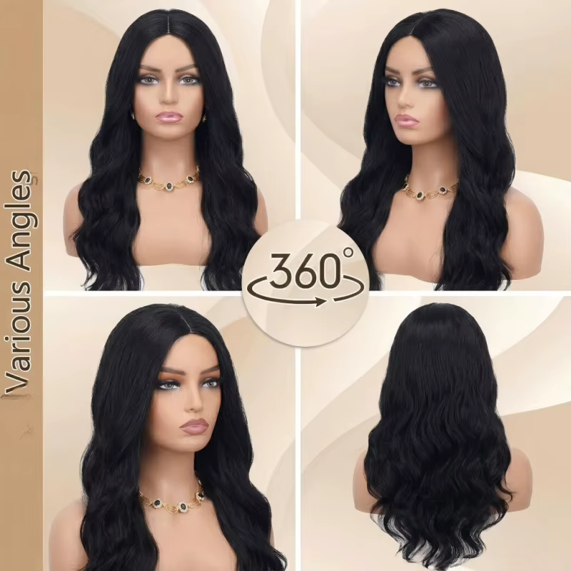 Perruque synthétique longue bouclée noire pour femme