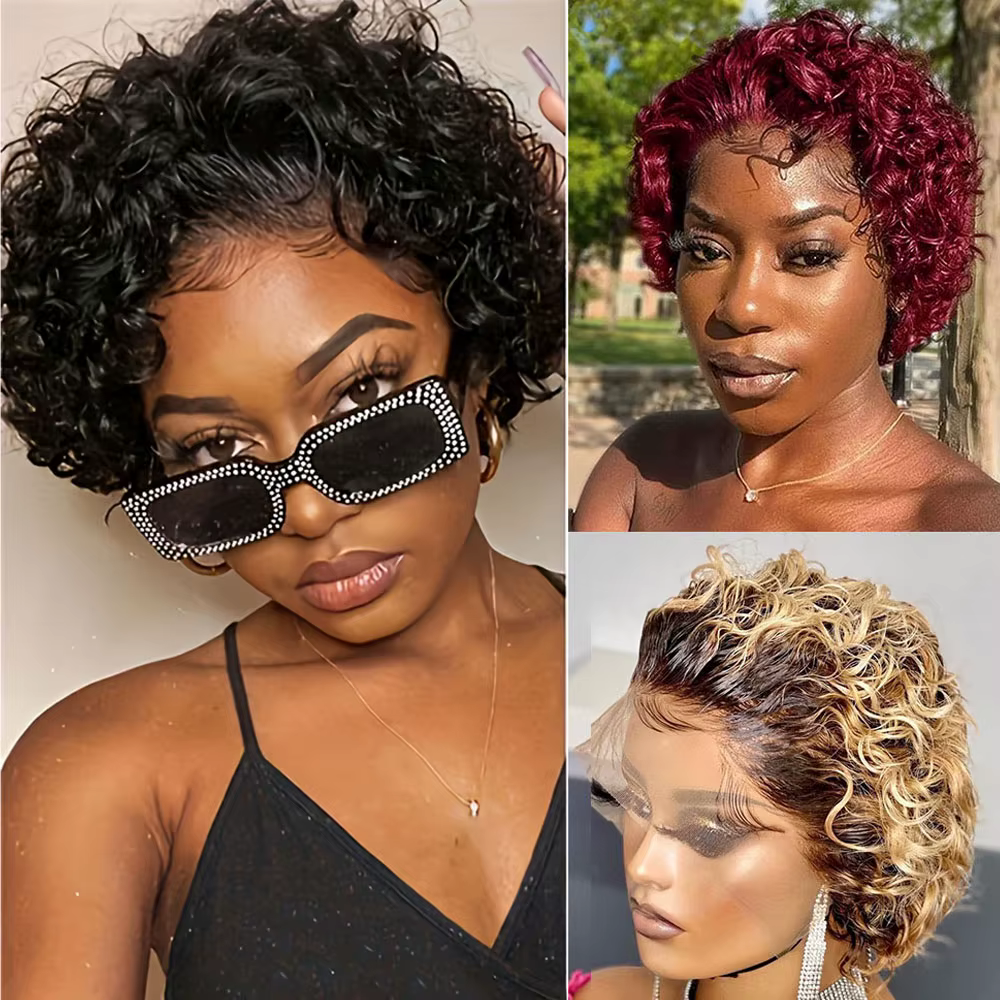 Perruque de cheveux humains avant de dentelle bouclée courte pour les femmes